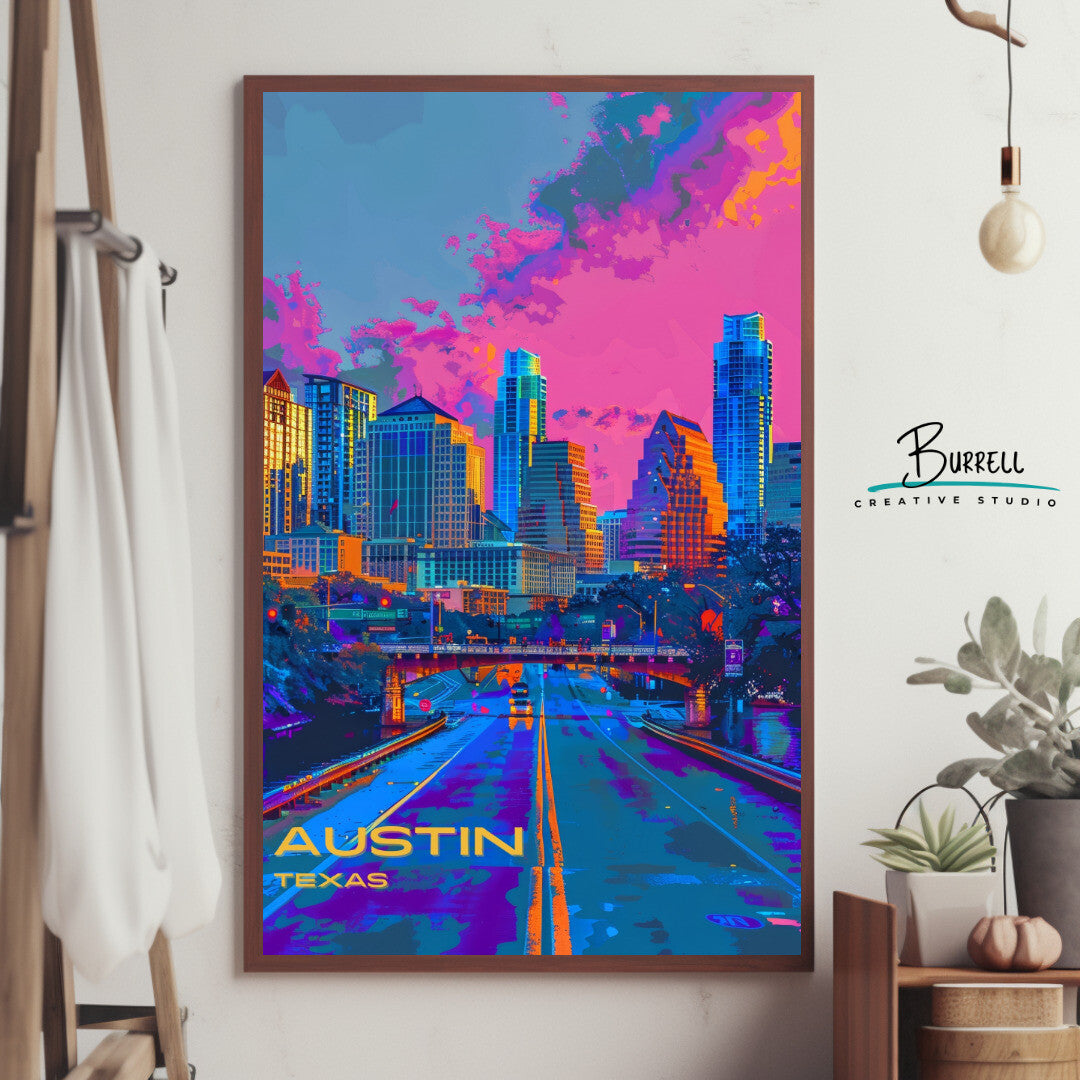 Austin Skyline Wall Art Poster Print | Austin Texas Travel Poster | Home Decor