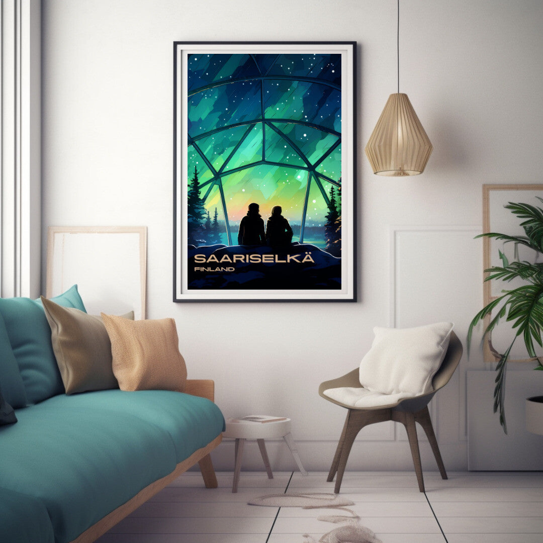 Saariselkä Northern Lights Wall Art Poster Print | Saariselkä Lapland Travel Poster | Home Decor