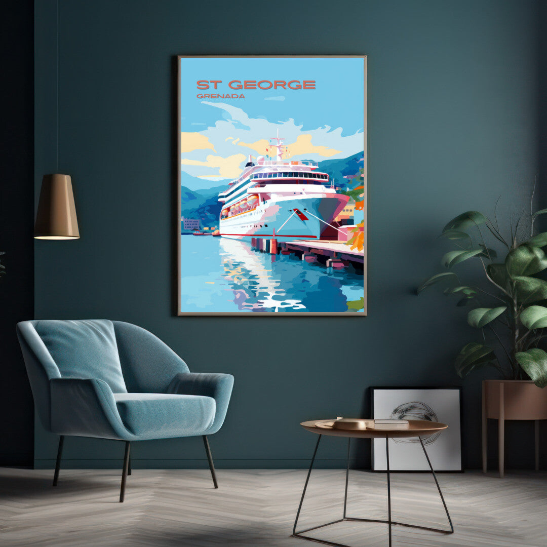 St George Cruise Ship Port Wall Art Poster Print | St George Saint George Travel Poster | Home Decor