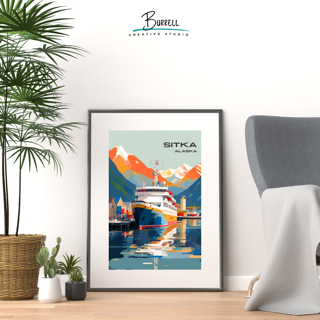 Sitka Coastal View Wall Art Poster Print | Sitka Alaska Travel Poster | Home Decor