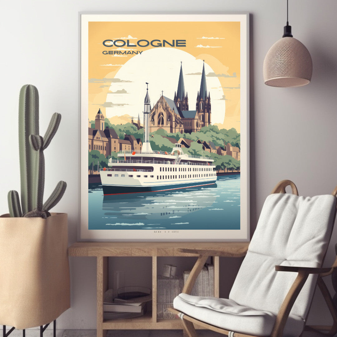 Cologne Rhine River Cruise Wall Art Poster Print | Cologne North Rhine-Westphalia Travel Poster | Home Decor