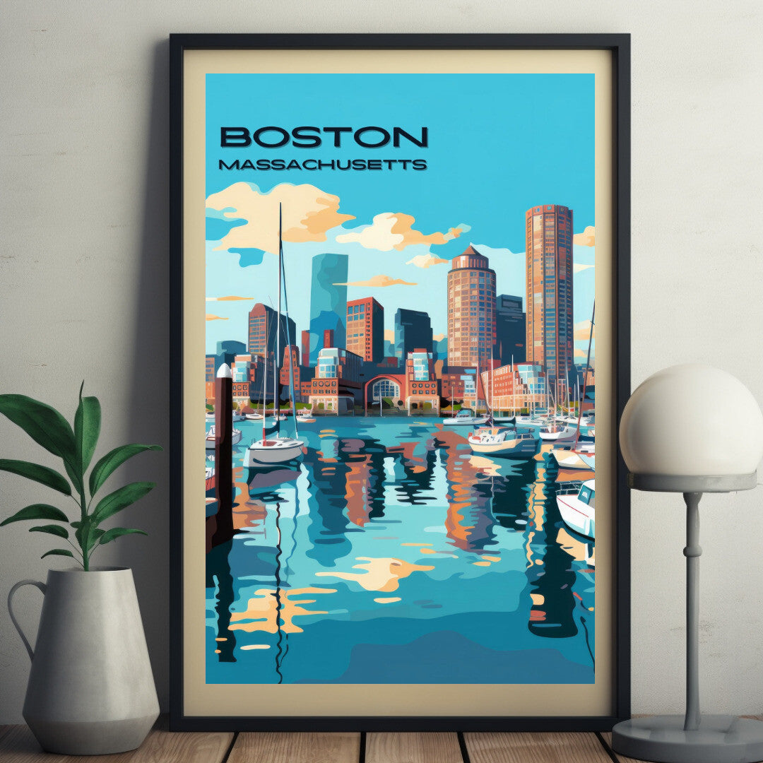 Boston Harbor Wall Art Poster Print | Boston Massachusetts Travel Poster | Home Decor