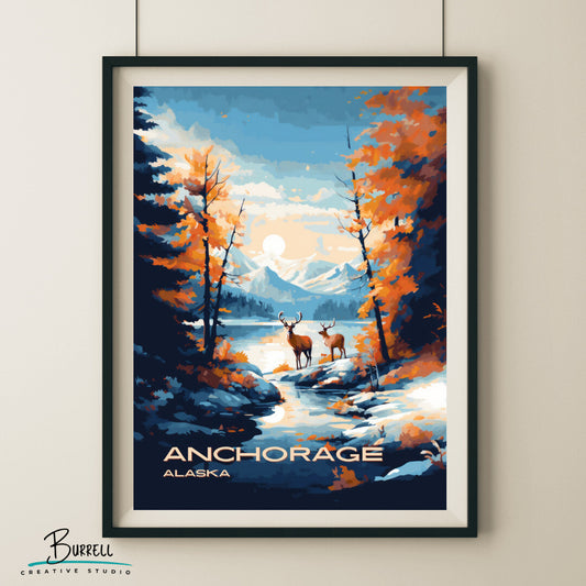 Anchorage Sunset Wall Art Poster Print | Anchorage Alaska Travel Poster | Home Decor