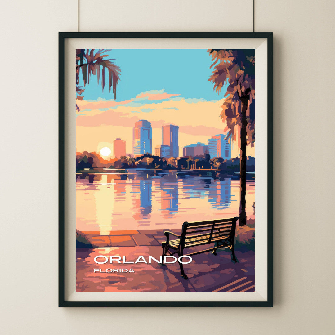 Orlando Lake Eola Wall Art Poster Print | Orlando Florida Travel Poster | Home Decor