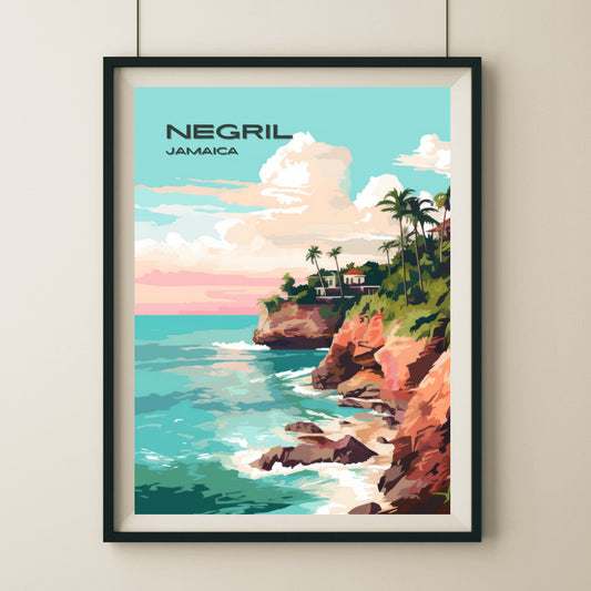Negril Cliffs Wall Art Poster Print | Negril Westmoreland Travel Poster | Home Decor