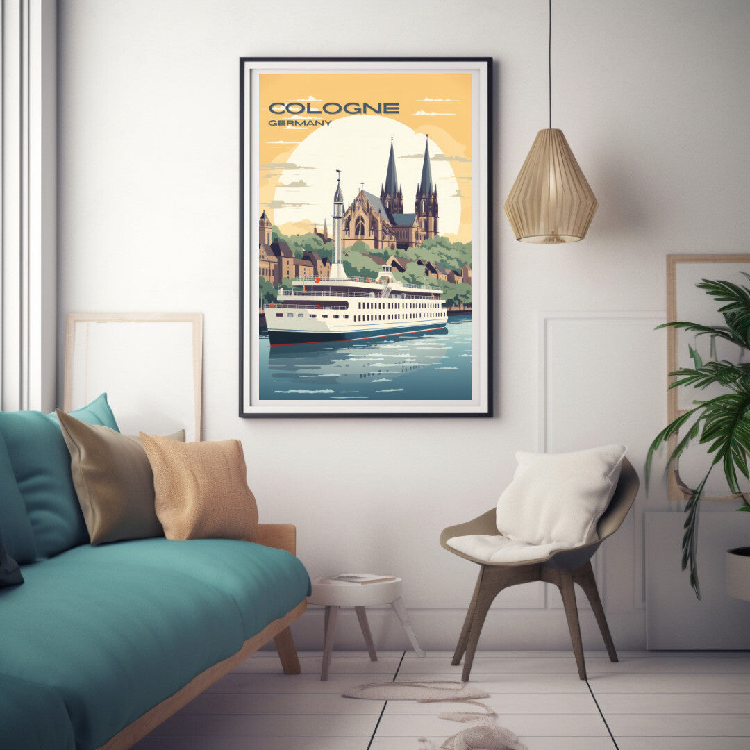 Cologne Rhine River Cruise Wall Art Poster Print | Cologne North Rhine-Westphalia Travel Poster | Home Decor