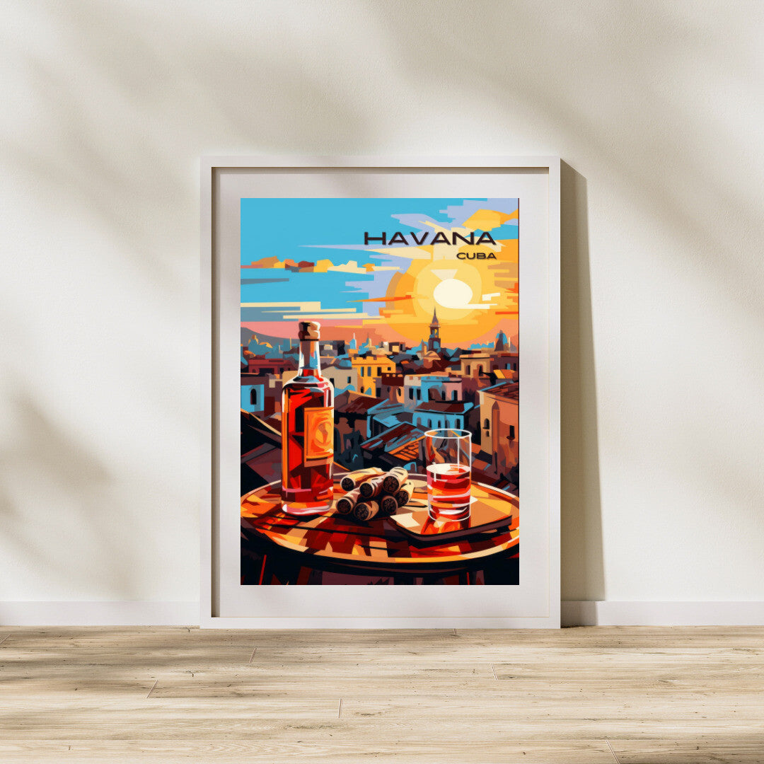 Havana Rum And Cigars Wall Art Poster Print | Havana La Habana Travel Poster | Home Decor