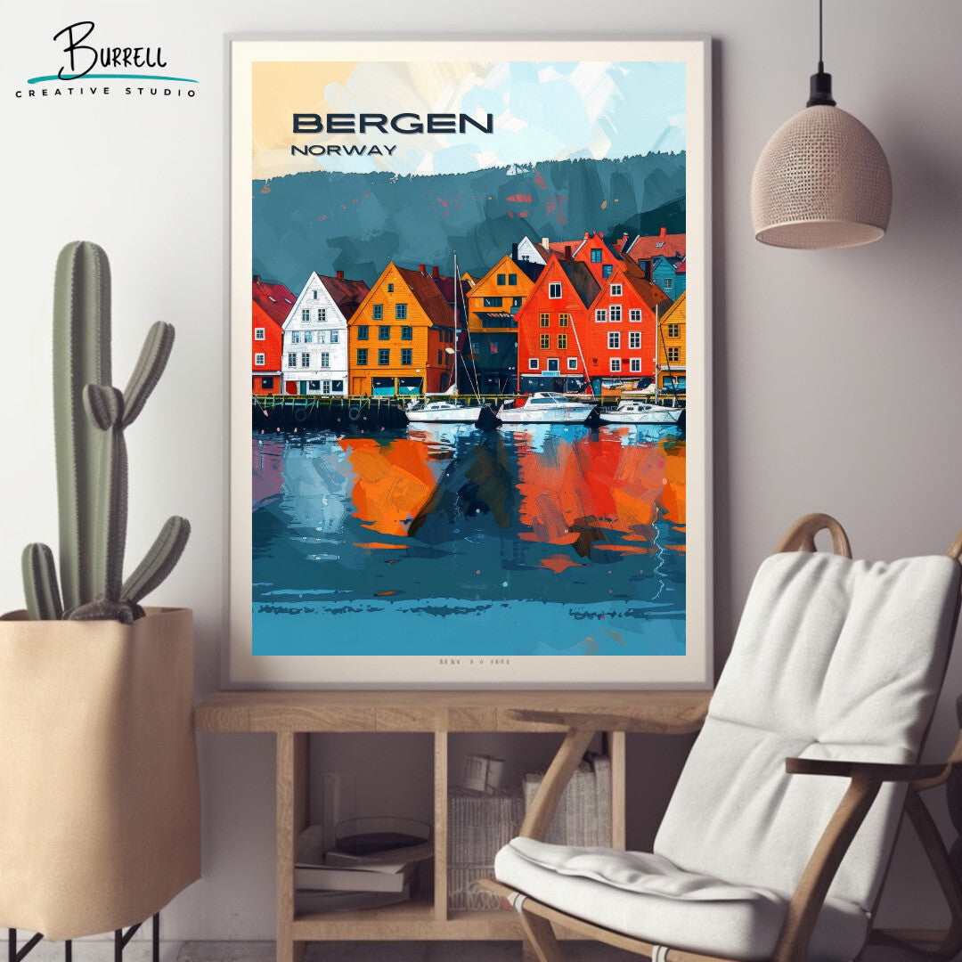 Bergen Bryggen Wharf Wall Art Poster Print | Bergen Vestland Travel Poster | Home Decor