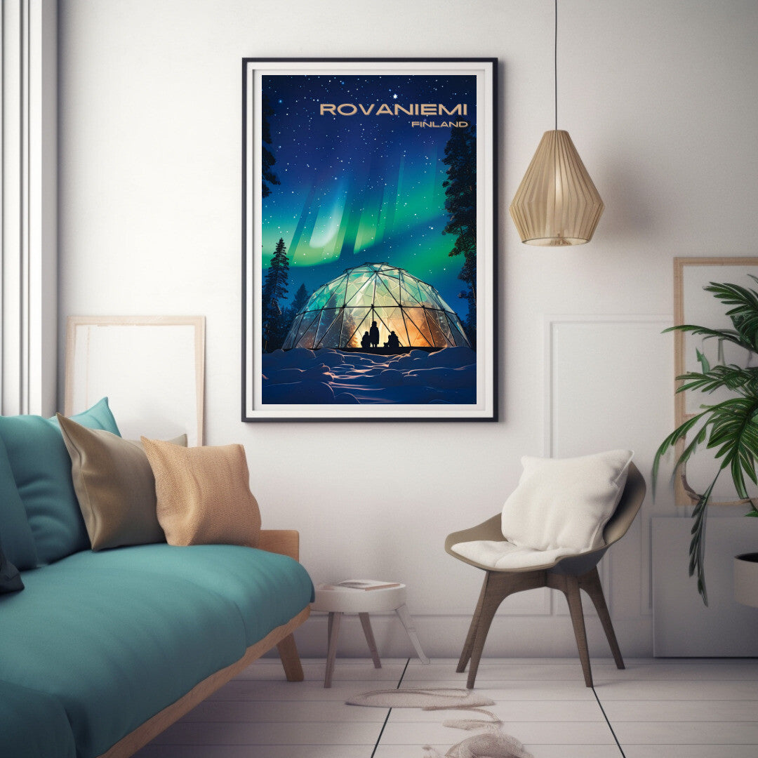 Rovaniemi Northern Lights  | Rovaniemi Lapland Travel Poster | Home Decor