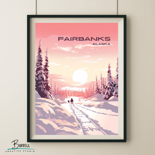 Fairbanks Sunset Wall Art Poster Print | Fairbanks Alaska Travel Poster | Home Decor