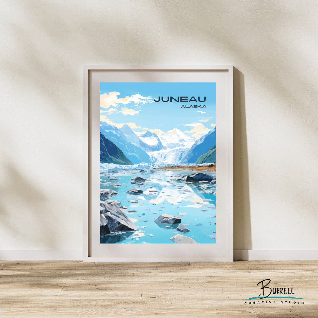 Juneau Mendenhall Glacier Wall Art Poster Print | Juneau Alaska Travel Poster | Home Decor