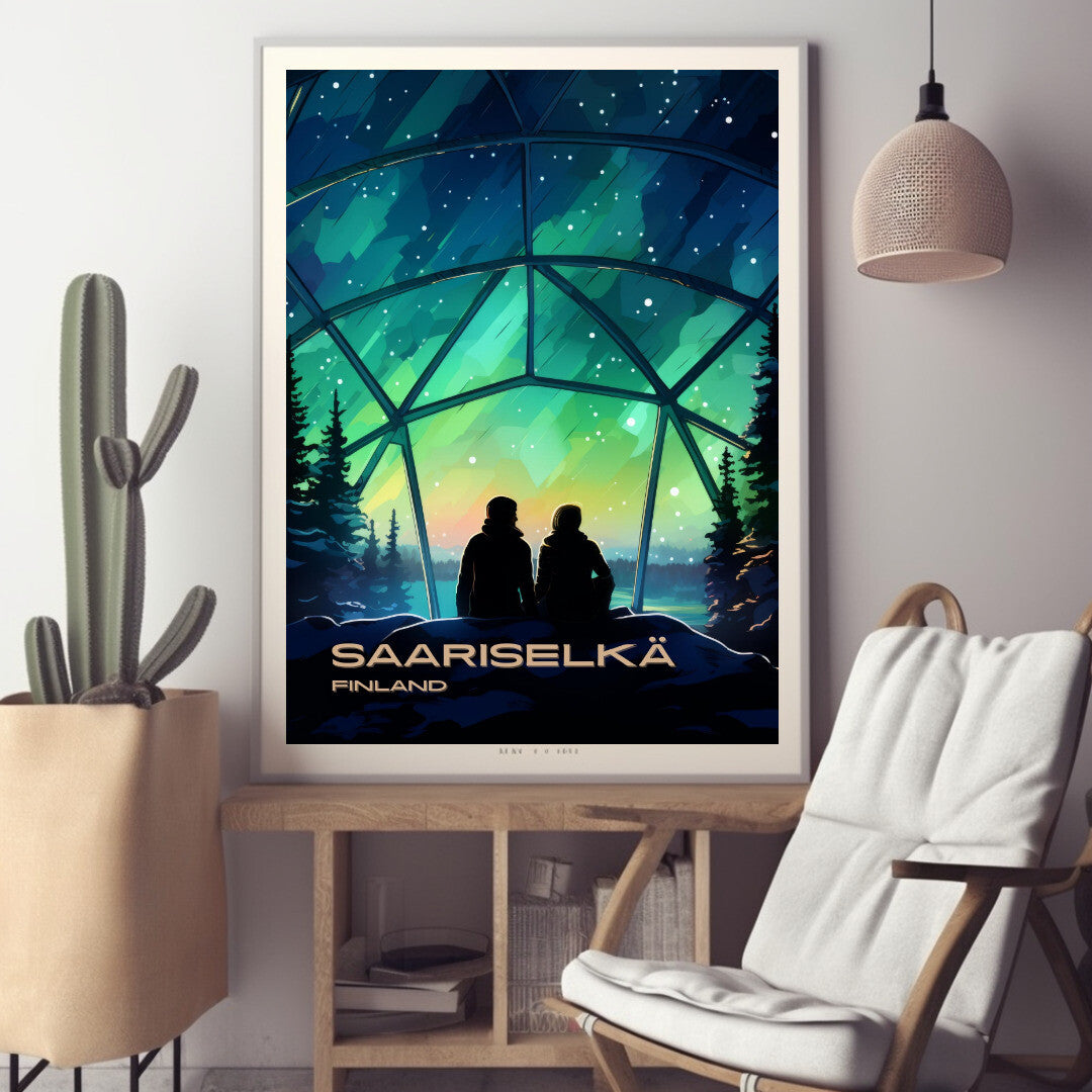 Saariselkä Northern Lights Wall Art Poster Print | Saariselkä Lapland Travel Poster | Home Decor