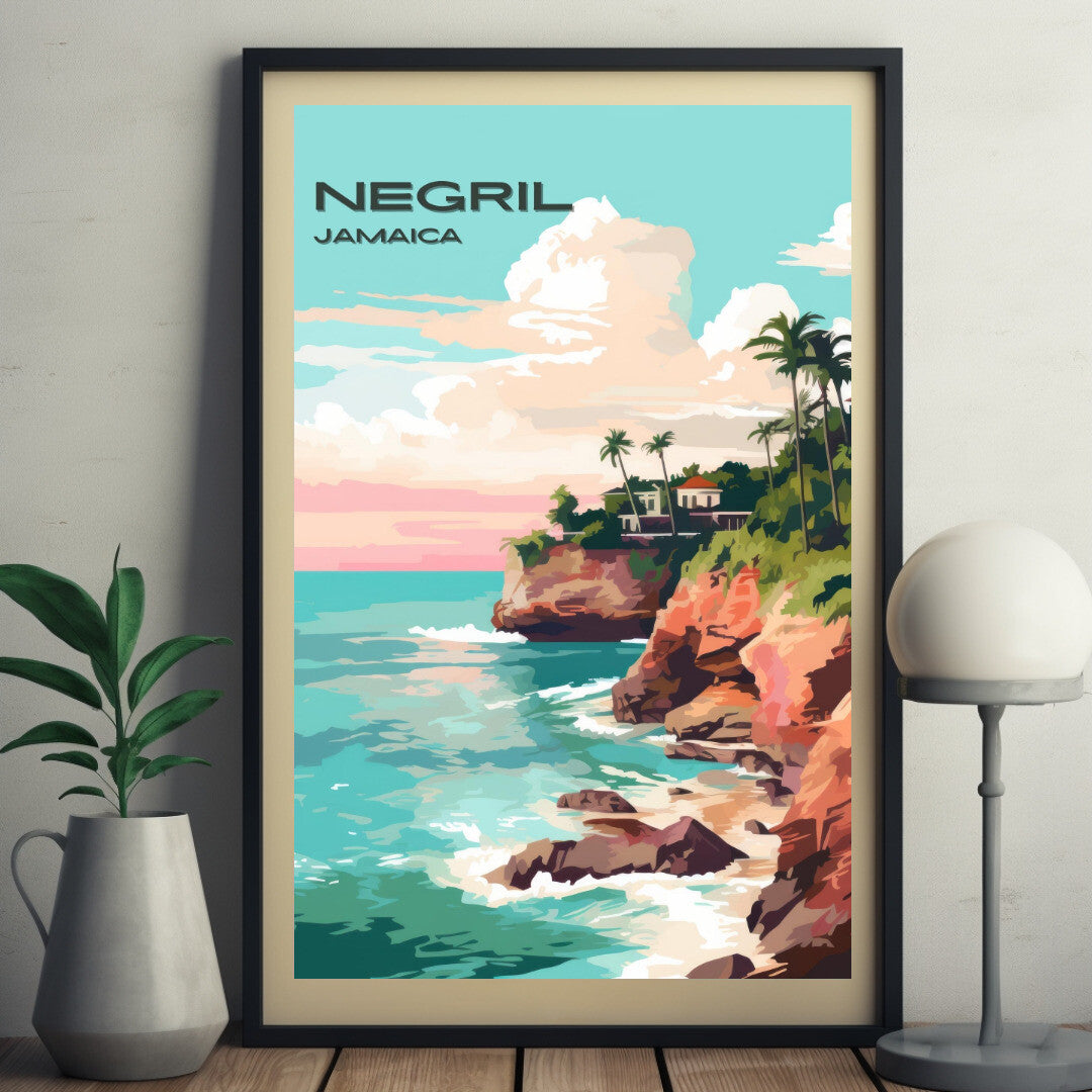 Negril Cliffs Wall Art Poster Print | Negril Westmoreland Travel Poster | Home Decor