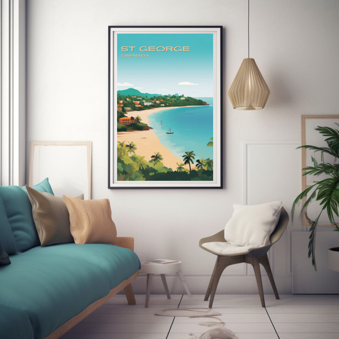 St George Grand Anse Beach Wall Art Poster Print | St George Saint George Travel Poster | Home Decor