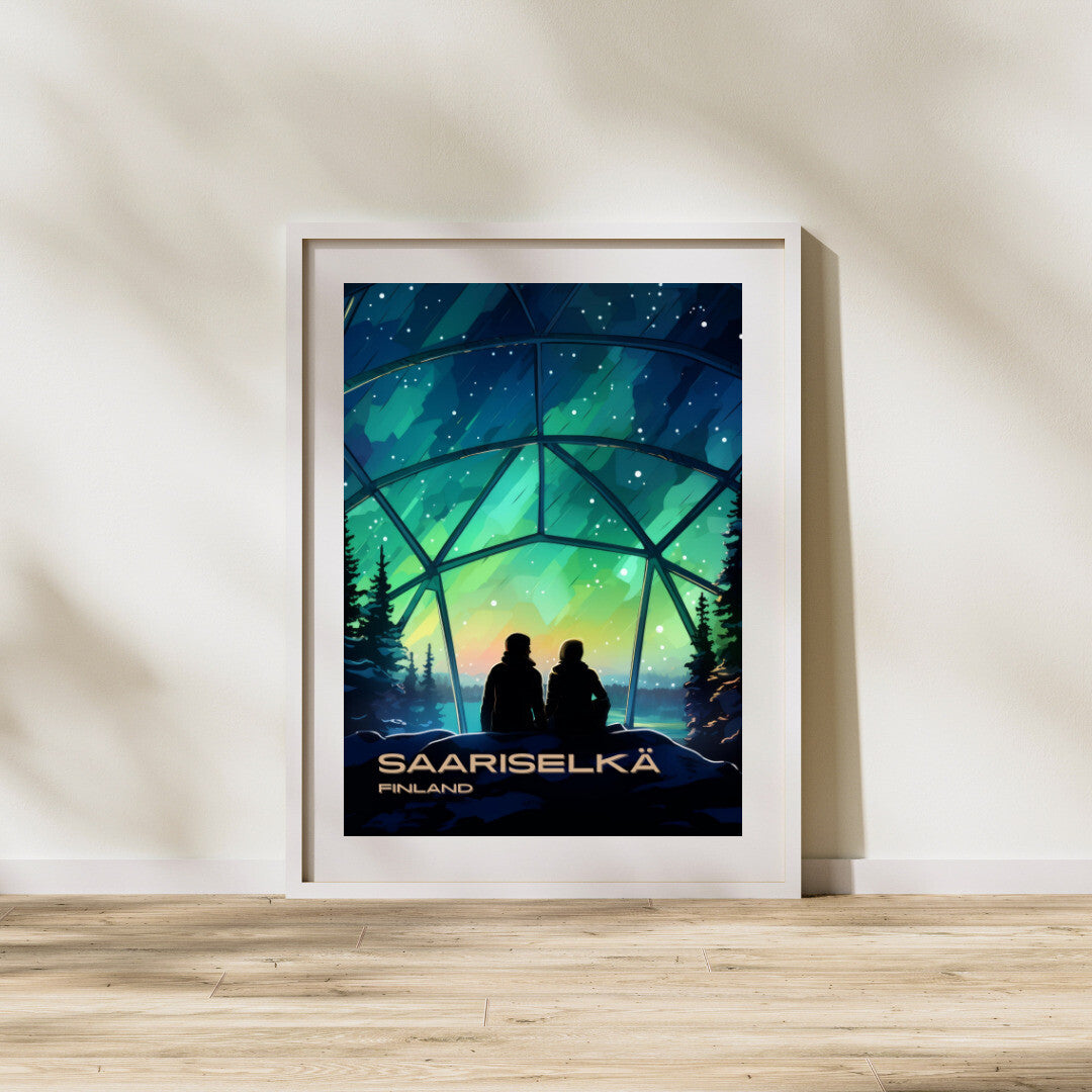 Saariselkä Northern Lights Wall Art Poster Print | Saariselkä Lapland Travel Poster | Home Decor