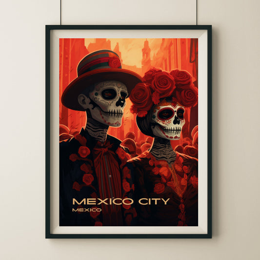 Mexico City Day of the Dead Parade Wall Art Poster Print | Mexico City Ciudad de Mexico Travel Poster | Home Decor