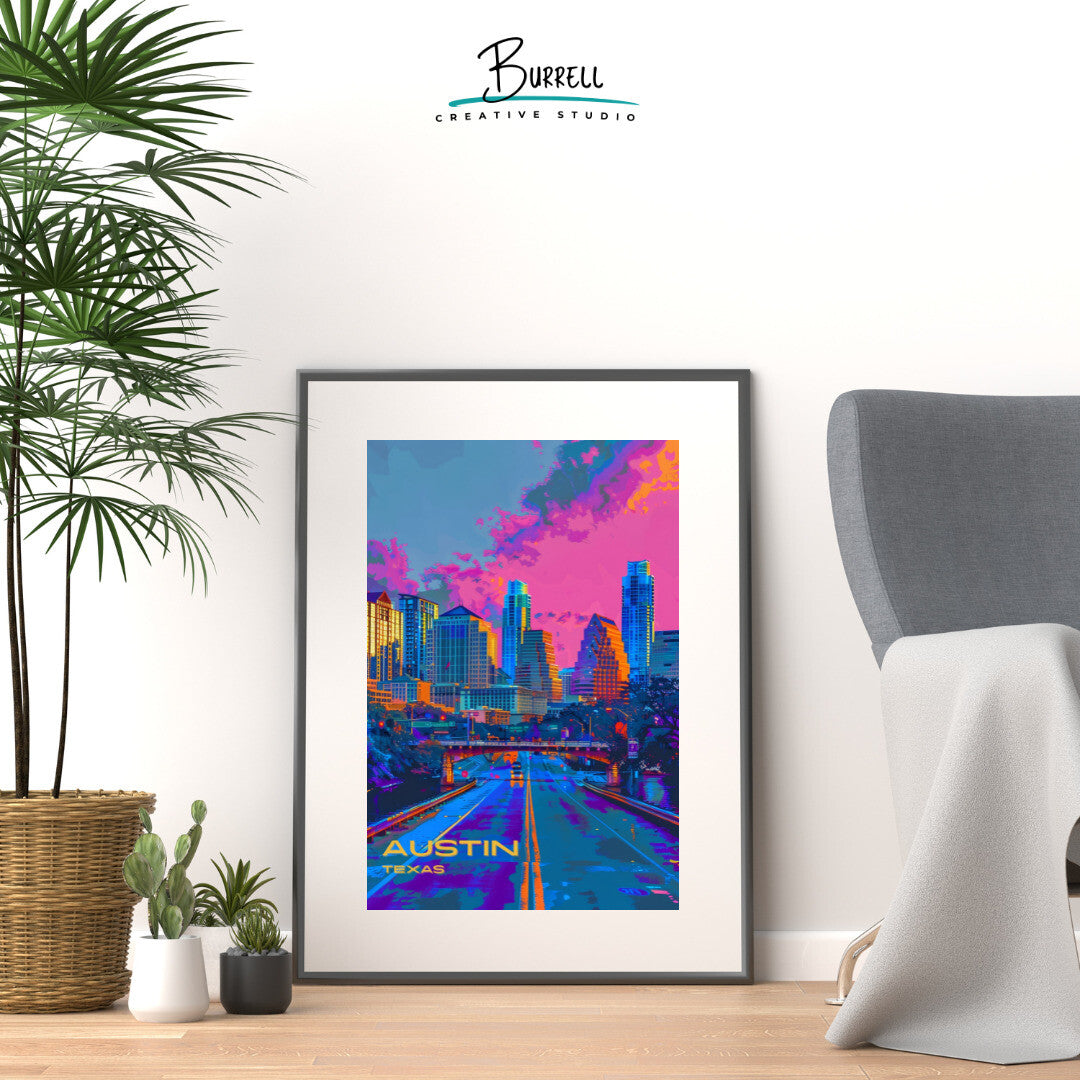 Austin Skyline Wall Art Poster Print | Austin Texas Travel Poster | Home Decor