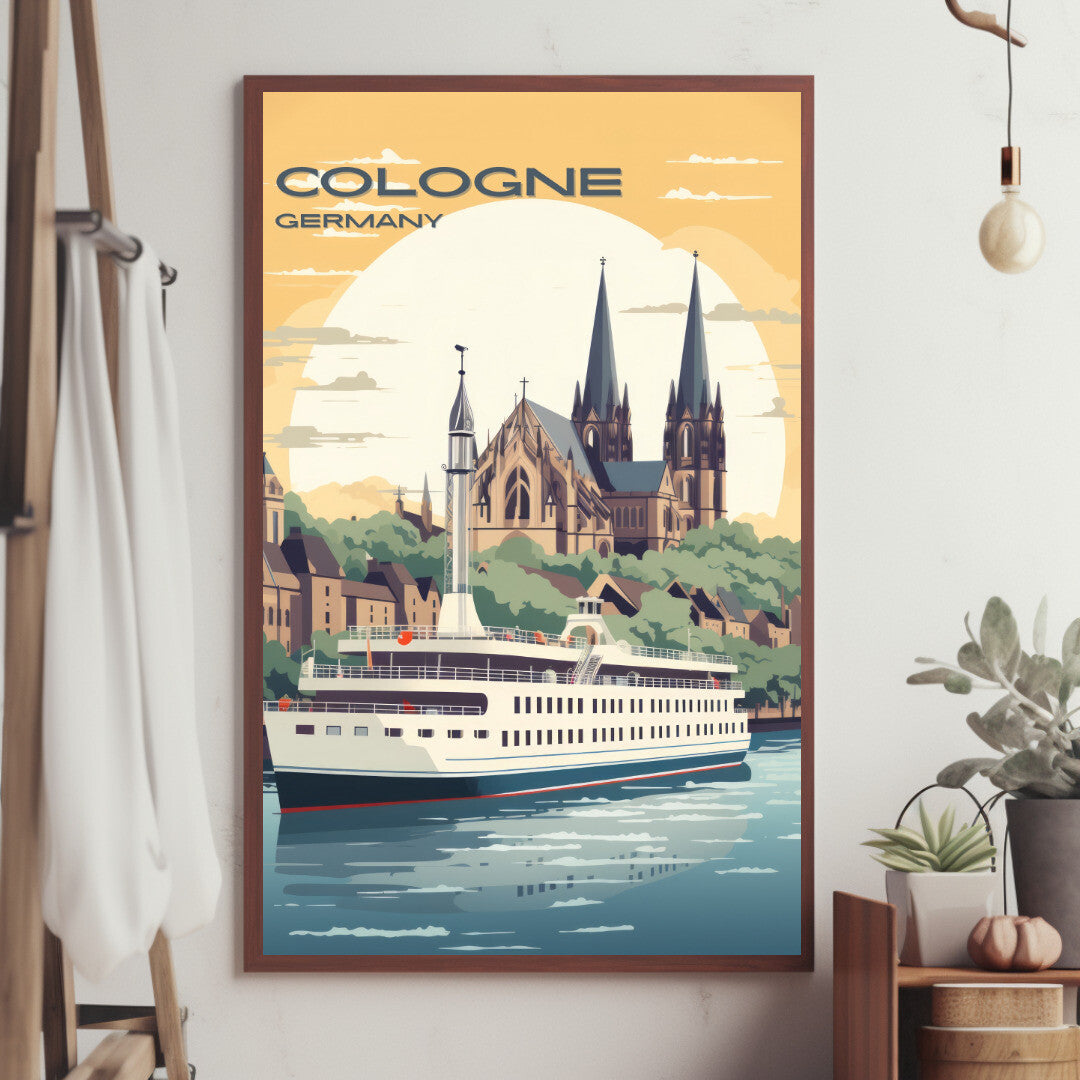 Cologne Rhine River Cruise Wall Art Poster Print | Cologne North Rhine-Westphalia Travel Poster | Home Decor