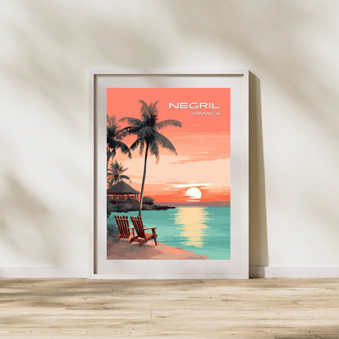 Negril Beach Sunset Wall Art Poster Print | Negril Westmoreland Travel Poster | Home Decor