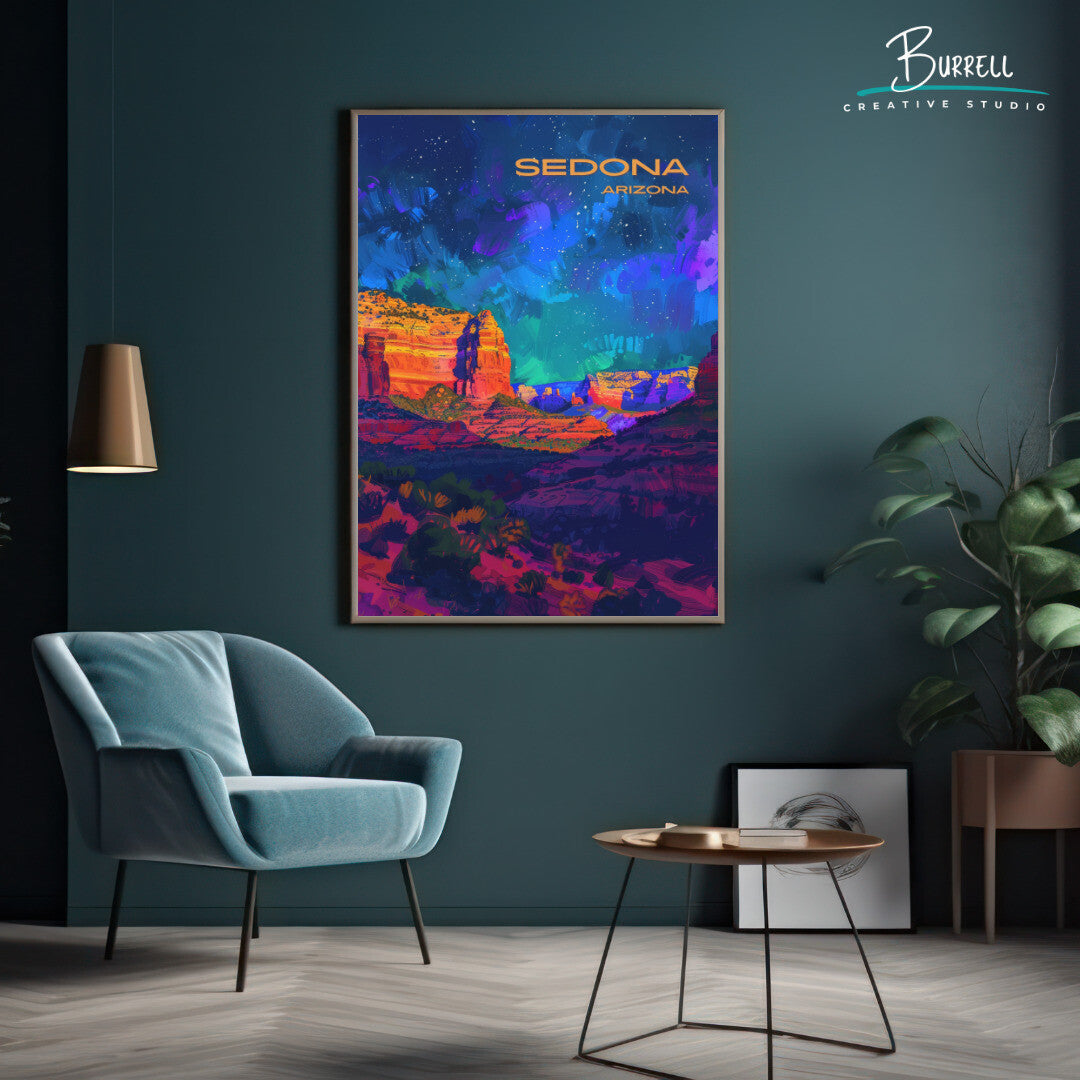 Sedona Night Sky Wall Art Poster Print | Sedona Arizona Travel Poster | Home Decor