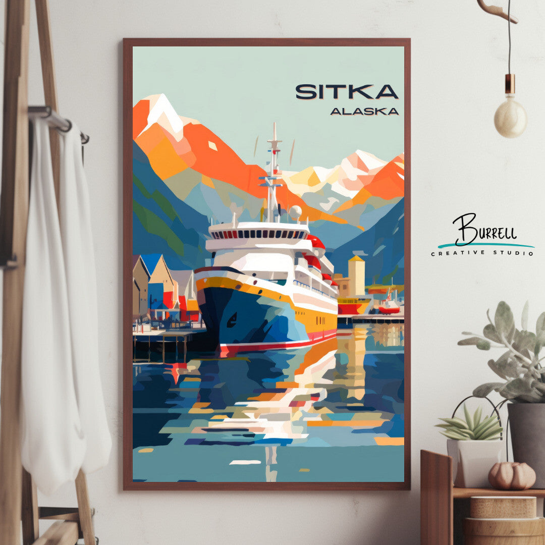Sitka Coastal View Wall Art Poster Print | Sitka Alaska Travel Poster | Home Decor