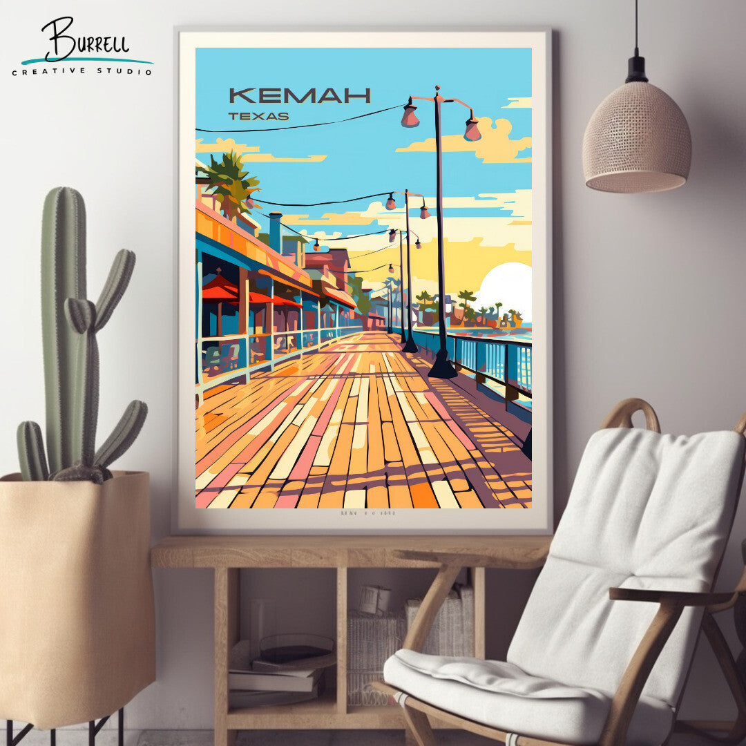 Kemah Boardwalk Wall Art Poster Print | Kemah Texas Travel Poster | Home Decor