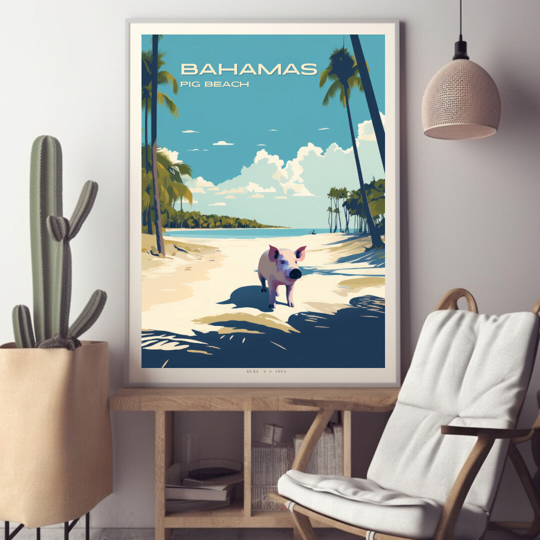 Big Major Cay Pig Beach Wall Art Poster Print | Big Major Cay Exuma Cays Travel Poster | Home Decor