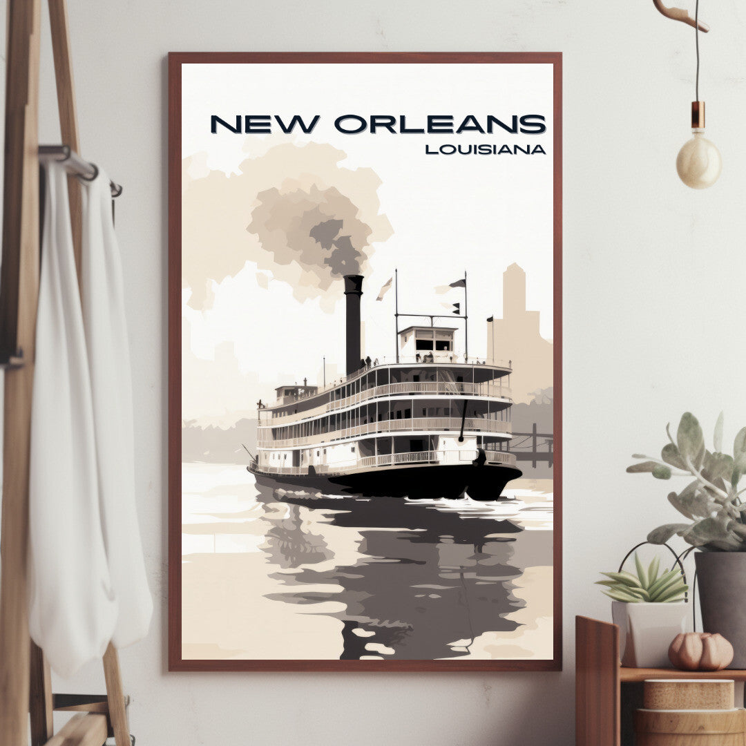 New Orleans Steamboat Wall Art Poster Print | New Orleans Louisiana Travel Poster | Home Decor