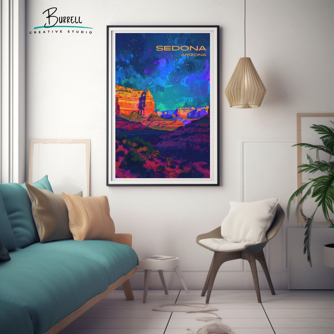 Sedona Night Sky Wall Art Poster Print | Sedona Arizona Travel Poster | Home Decor