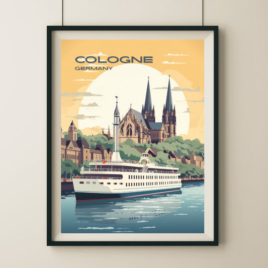 Cologne Rhine River Cruise Wall Art Poster Print | Cologne North Rhine-Westphalia Travel Poster | Home Decor