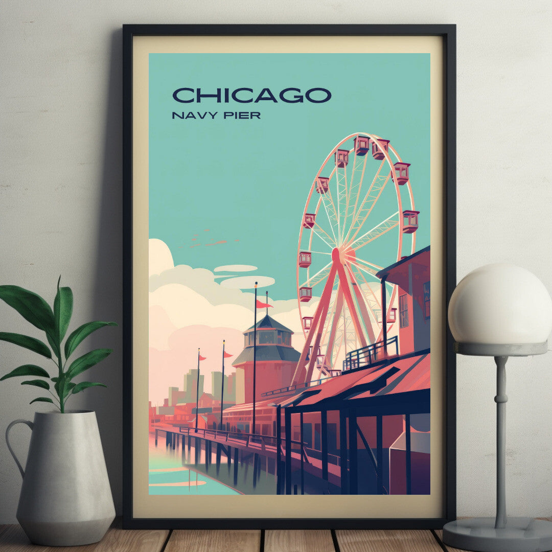 Chicago Navy Pier Wall Art Poster Print | Chicago Illinois Travel Poster | Home Decor