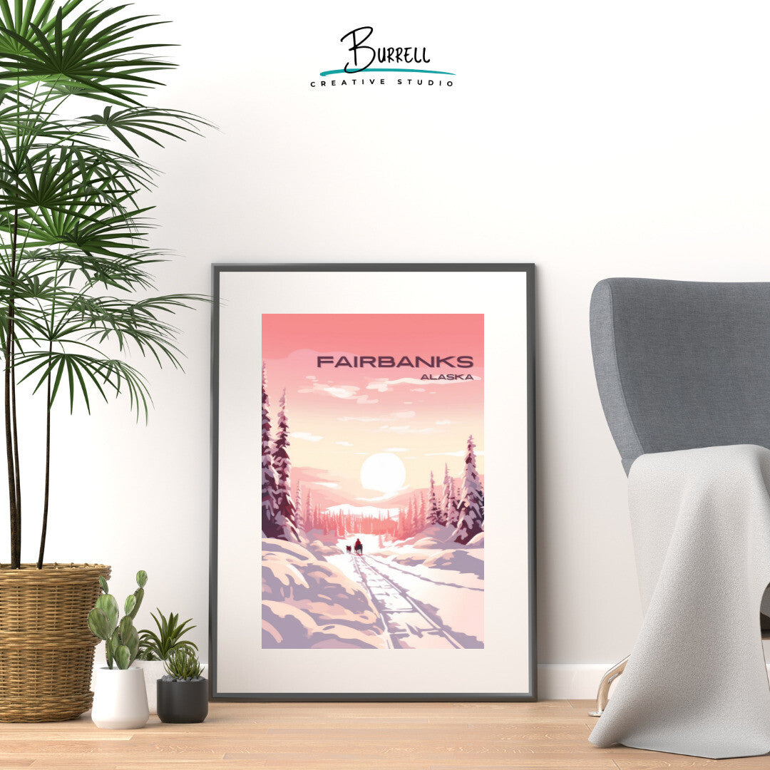 Fairbanks Sunset Wall Art Poster Print | Fairbanks Alaska Travel Poster | Home Decor