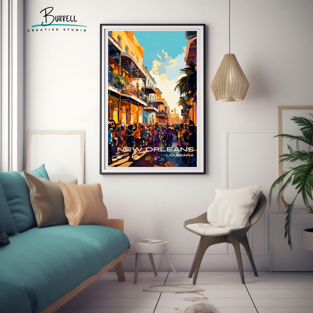 New Orleans Mardi Gras Wall Art Poster Print | New Orleans Louisiana Travel Poster | Home Decor