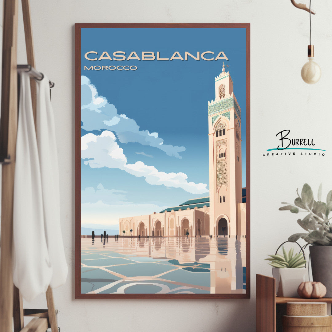 Casablanca Hassan II Mosque Wall Art Poster Print | Casablanca Casablanca-Settat Travel Poster | Home Decor