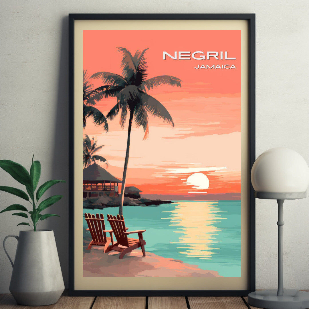 Negril Beach Sunset Wall Art Poster Print | Negril Westmoreland Travel Poster | Home Decor