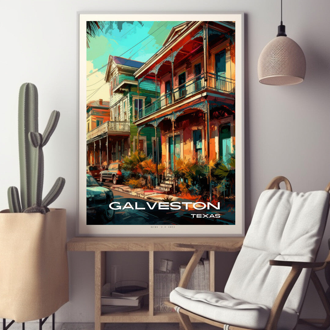Galveston Antique Home Wall Art Poster Print | Galveston Texas Travel Poster | Home Decor