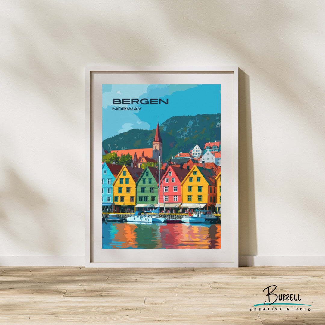 Bergen Coastal View Wall Art Poster Print | Bergen Vestland Travel Poster | Home Decor