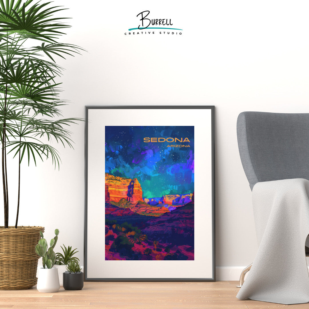 Sedona Night Sky Wall Art Poster Print | Sedona Arizona Travel Poster | Home Decor