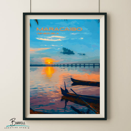 Maracaibo Sunset Wall Art Poster Print | Maracaibo Zulia Travel Poster | Home Decor