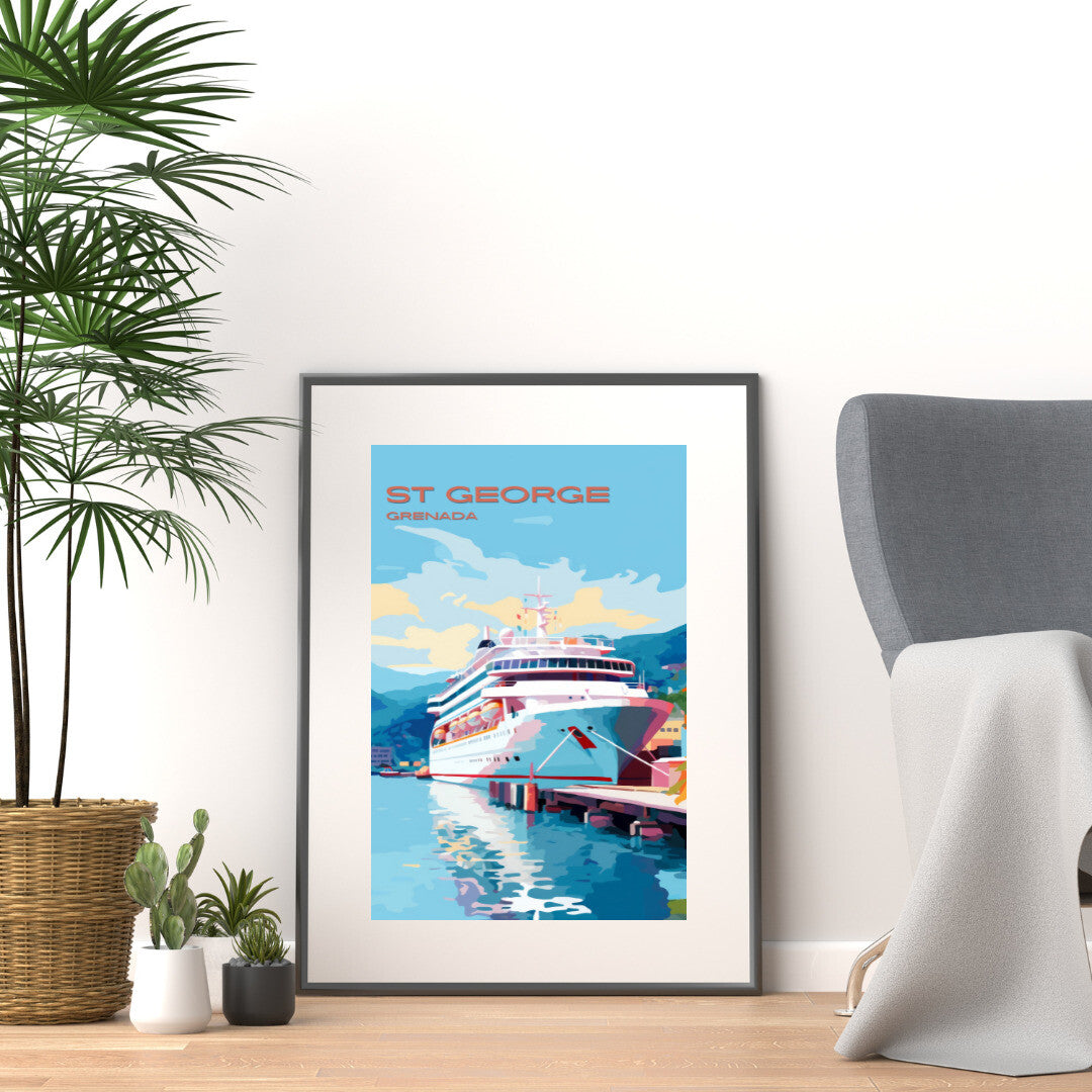 St George Cruise Ship Port Wall Art Poster Print | St George Saint George Travel Poster | Home Decor