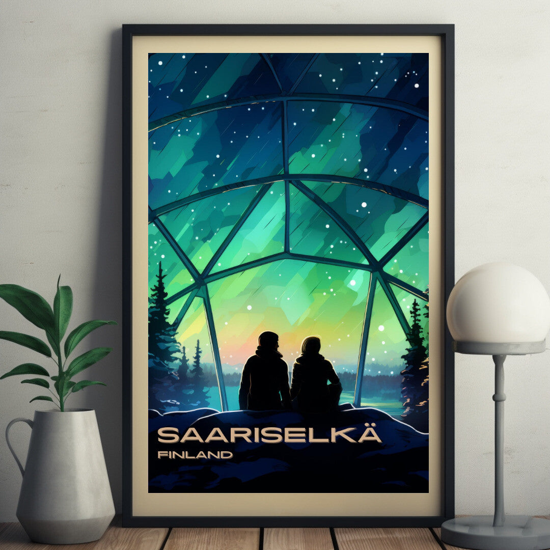 Saariselkä Northern Lights Wall Art Poster Print | Saariselkä Lapland Travel Poster | Home Decor