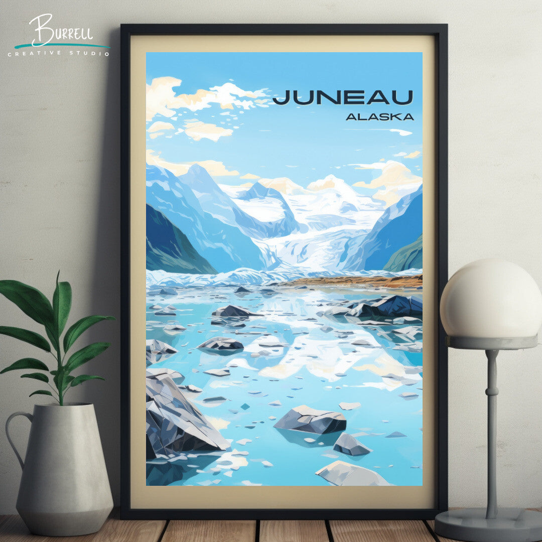 Juneau Mendenhall Glacier Wall Art Poster Print | Juneau Alaska Travel Poster | Home Decor