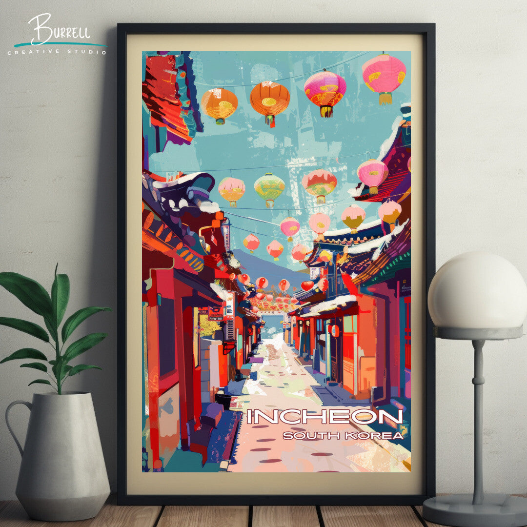 Incheon Chinatown Wall Art Poster Print | Incheon Gyeonggi Province Travel Poster | Home Decor