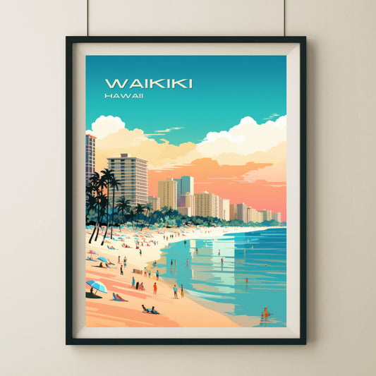 Waikiki Beach View Wall Art Poster Print | Waikiki Hawaii Travel Poster | Home Decor