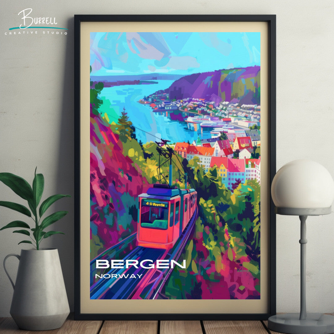 Bergen Fløibanen Funicular Wall Art Poster Print | Bergen Vestland Travel Poster | Home Decor