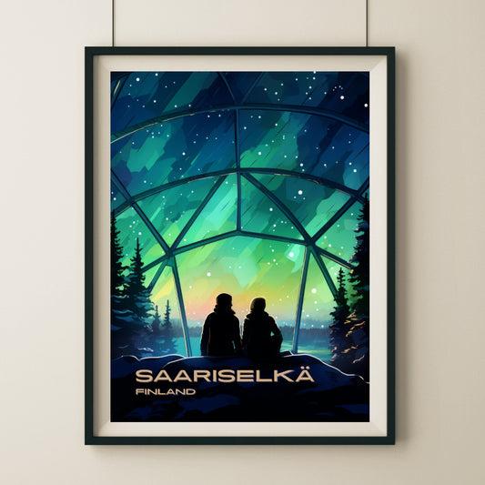 Saariselkä Northern Lights Wall Art Poster Print | Saariselkä Lapland Travel Poster | Home Decor