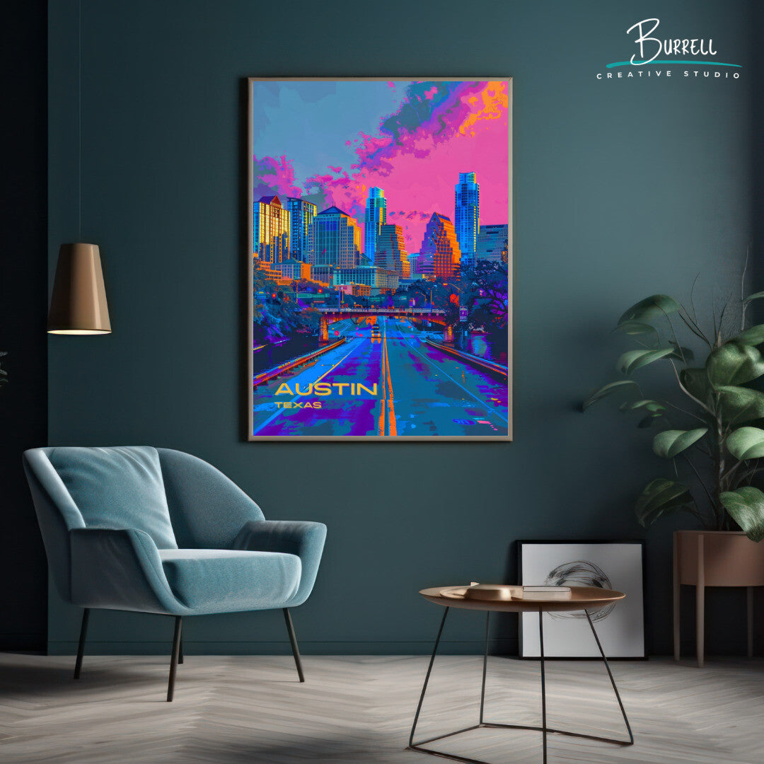 Austin Skyline Wall Art Poster Print | Austin Texas Travel Poster | Home Decor