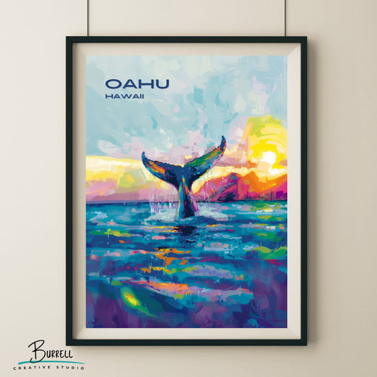 Onahu Whale Watching Wall Art Poster Print | Onahu Hawaii Travel Poster | Home Decor