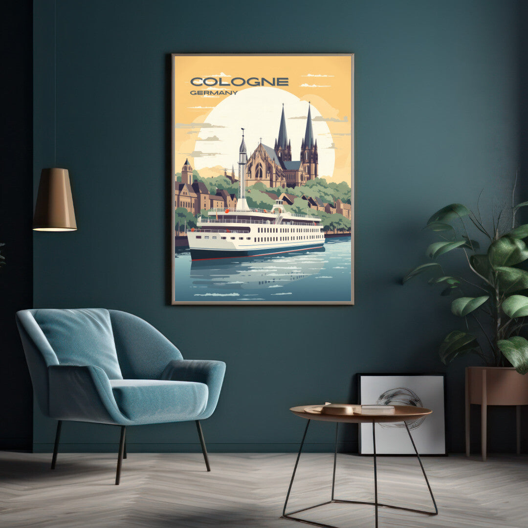 Cologne Rhine River Cruise Wall Art Poster Print | Cologne North Rhine-Westphalia Travel Poster | Home Decor