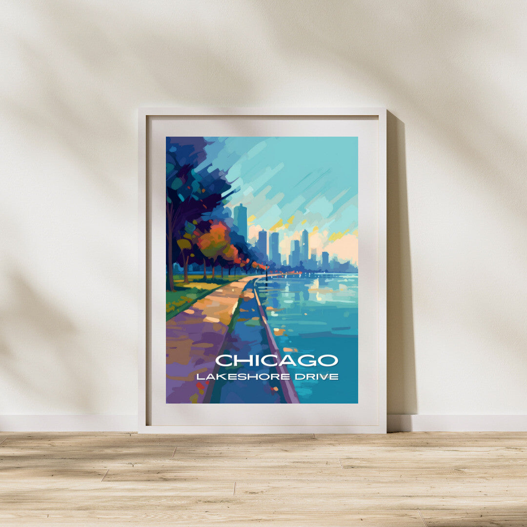 Chicago Lakeshore Drive Walking Path Wall Art Poster Print | Chicago Illinois Travel Poster | Home Decor